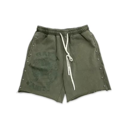 Saint Vanity Terry Studded Logo Shorts “Olive”
