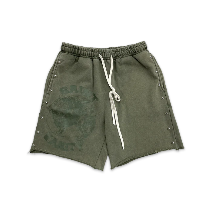 gs Saint Vanity Terry Studded Logo Shorts “Olive”
